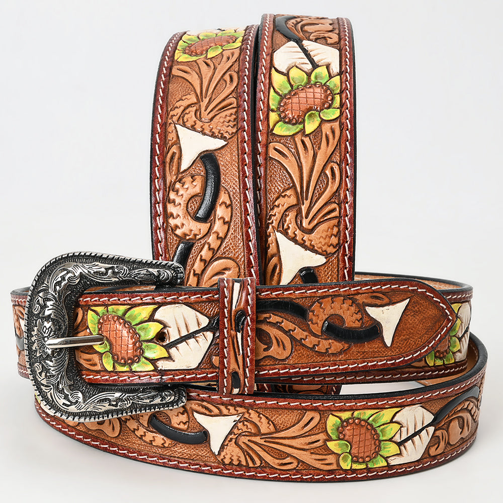 American Darling Beautifully Hand Tooled Tan Genuine Leather Belt Men and Women Western with Removable Buckle