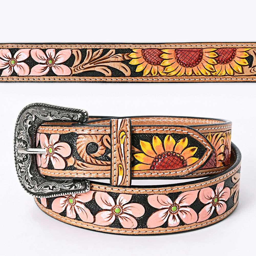 American Darling Beautifully Hand Tooled Tan Genuine Leather Belt Men and Women Western with Removable Buckle