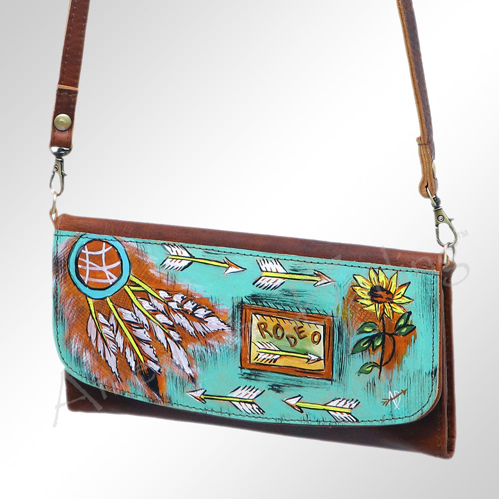 American Darling Small Cross body Bag Genuine Vegetable Tanned Leather Wallet Purse Western Handbag 4in x 1in x 8in