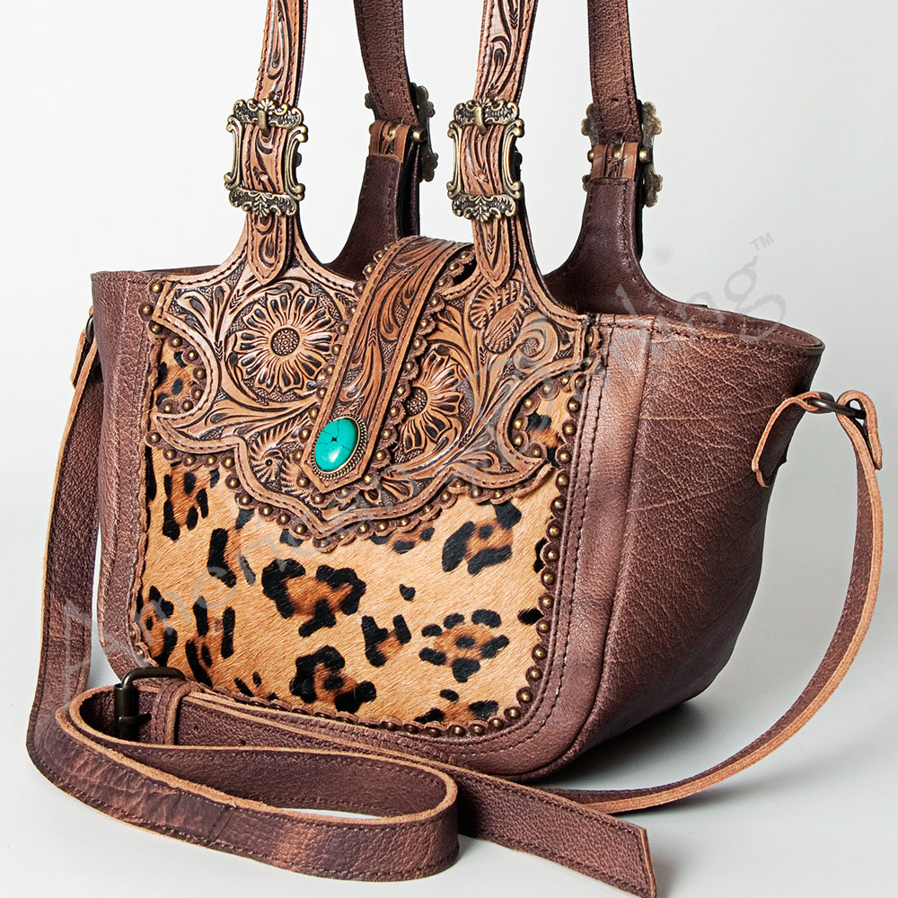 American Darling Tote Hair on Hand Tooled Genuine Leather Western Women Bag Handbag Purse | Travel Bags College Casual