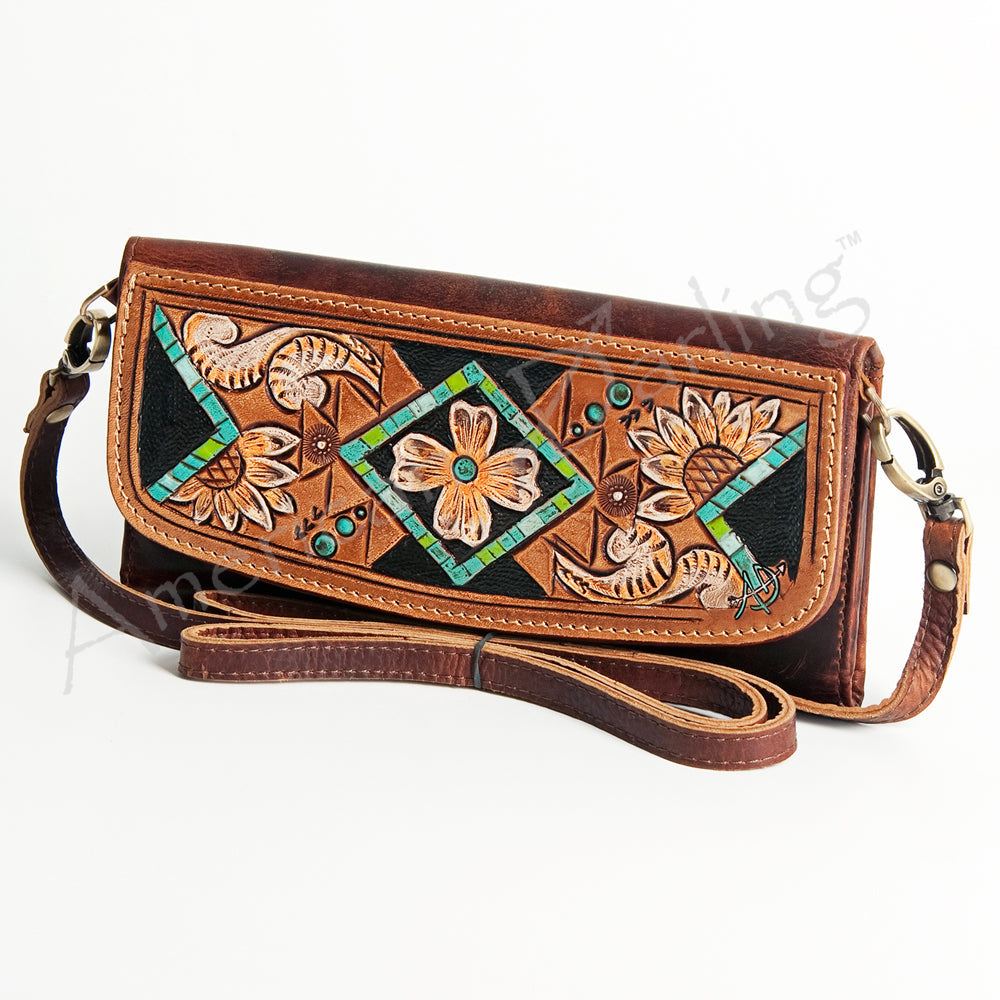 American Darling Wallet Hand Tooled Genuine Leather Western Women Bag | Handbag Purse Wristlet Travel Clutch