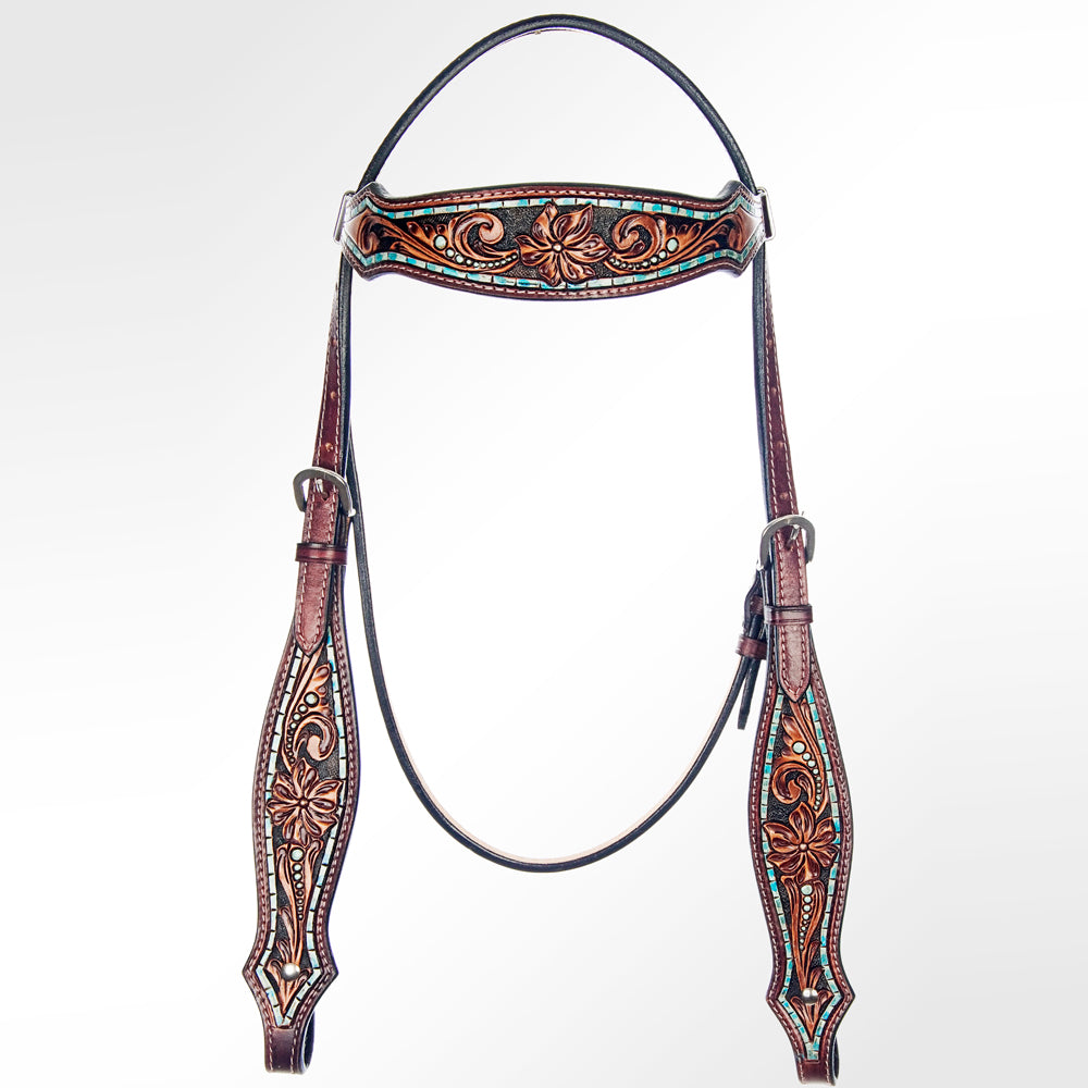 American Darling Western Horse Floral Genuine Leather Headstall Tack Set | Breast Collar for Horses