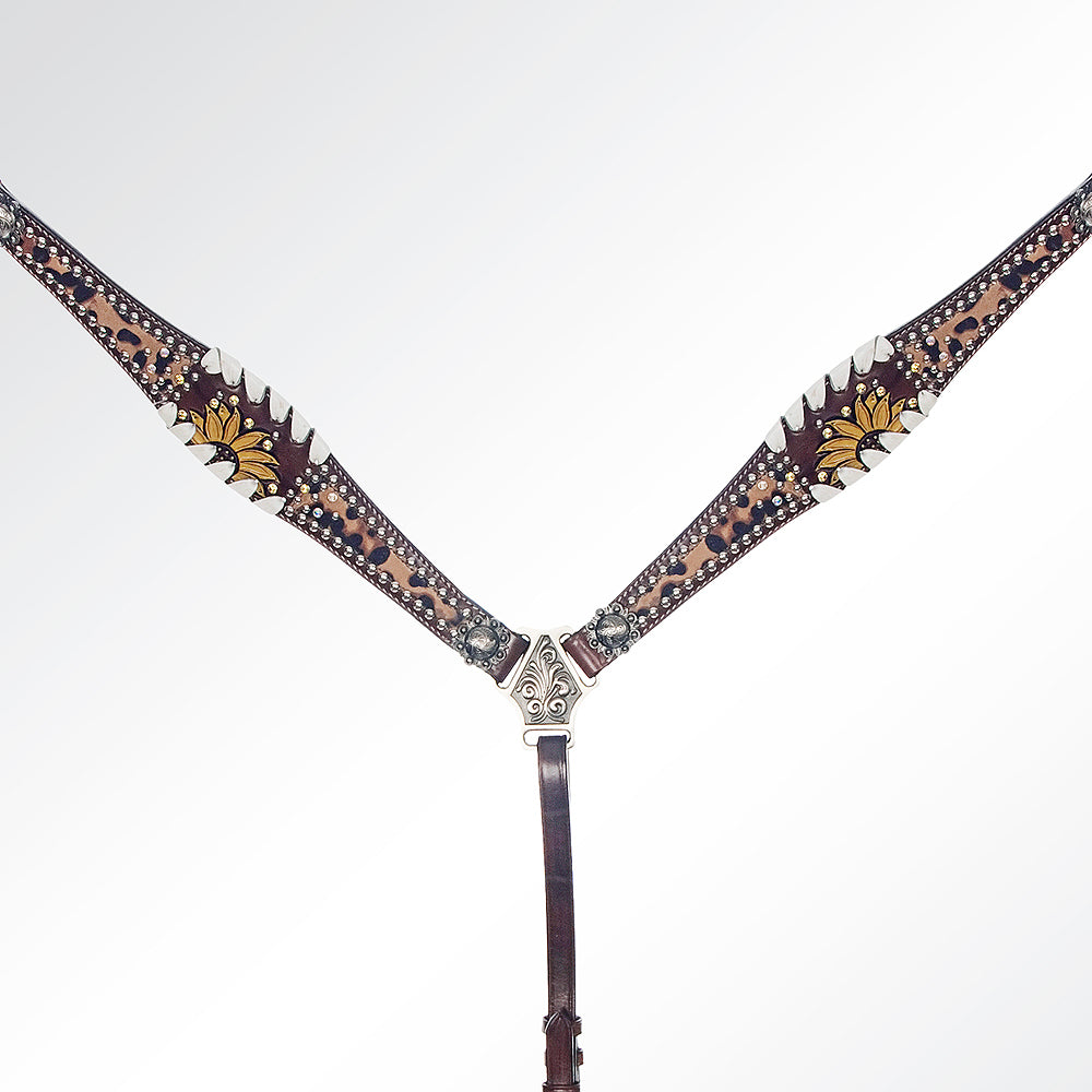 American Darling Western Horse Floral Genuine Leather Headstall Tack Set | Breast Collar for Horses