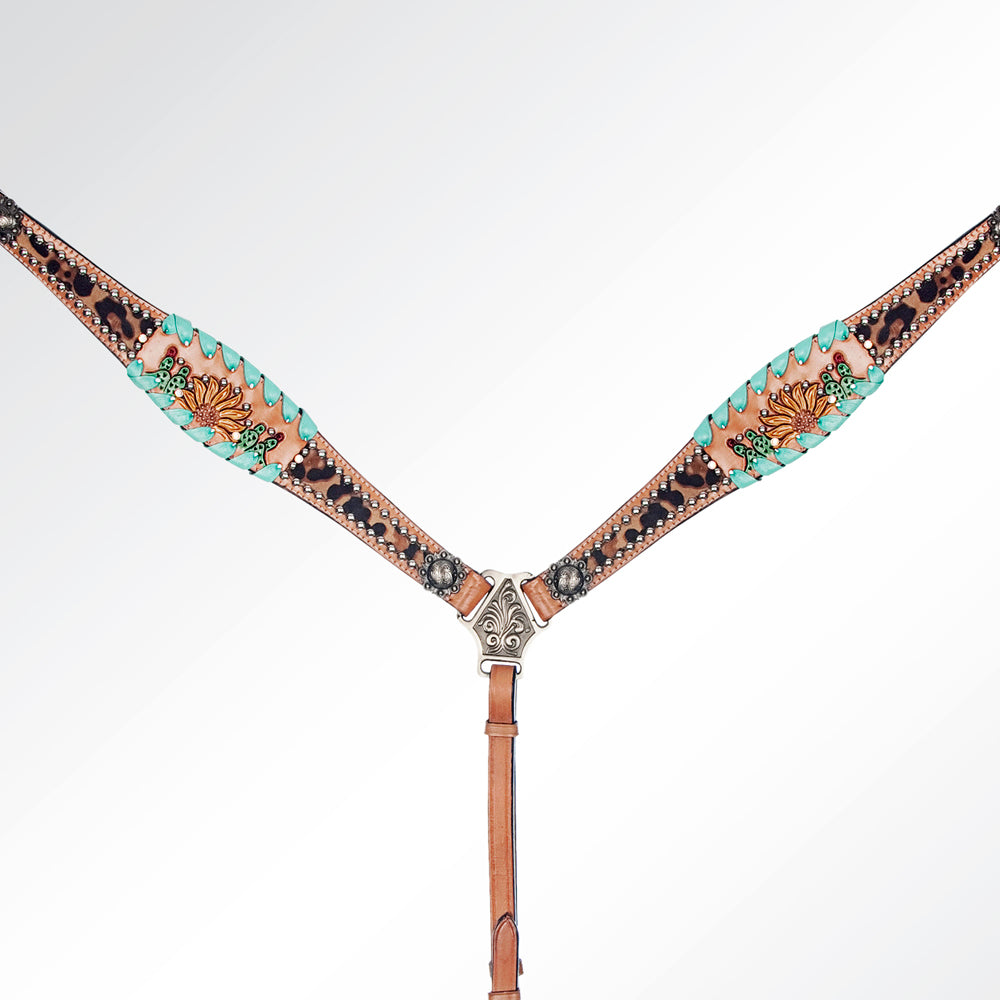 American Darling Western Horse Floral Genuine Leather Headstall Tack Set | Breast Collar for Horses