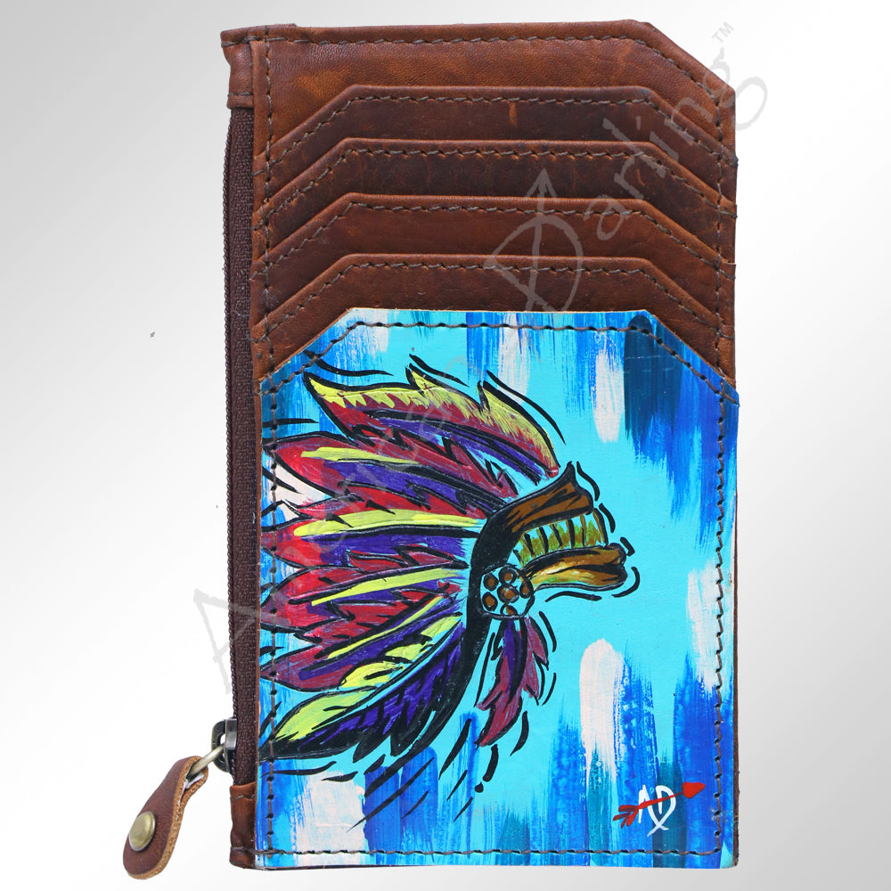 Ameran Darling Women's Card Holder Hnad Painted Full Grain Genuine Leather Handbag and Ladies Purse