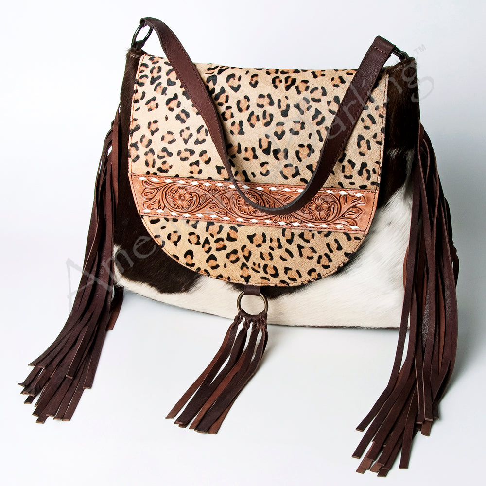 American Darling Messenger Hand Tooled Hair On Genuine Leather Western Women Bag Handbag Purse