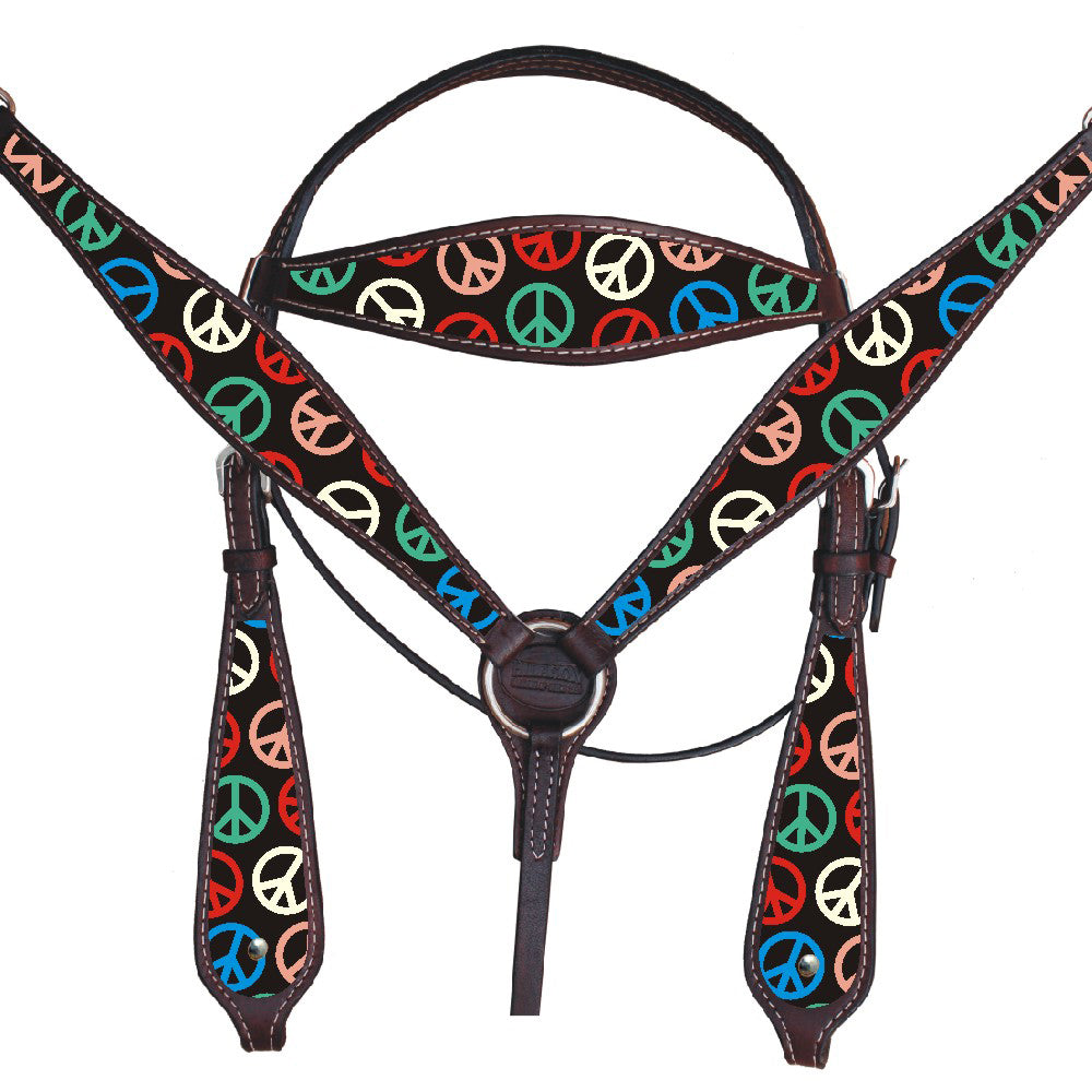 HILASON Western Horse Leather Headstall Breast Collar Set Dark Brown | Tack for Horses