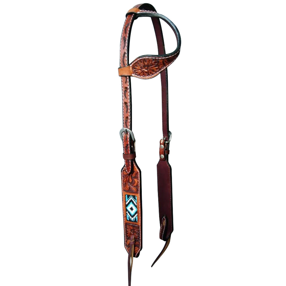 HILASON Western Horse Beaded Floral Headstall Breast Collar Brown | Leather Tack Set for Horses