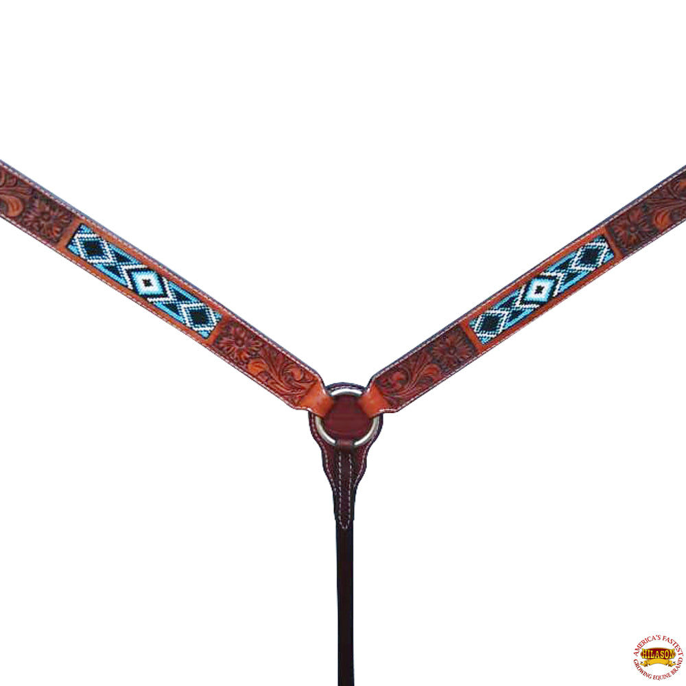 HILASON Western Horse Beaded Floral Headstall Breast Collar Brown | Leather Tack Set for Horses