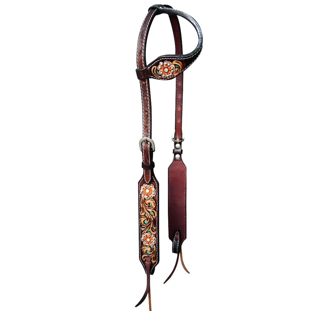 HILASON Western Horse Floral Headstall Breast Collar One American Leather Tack Set