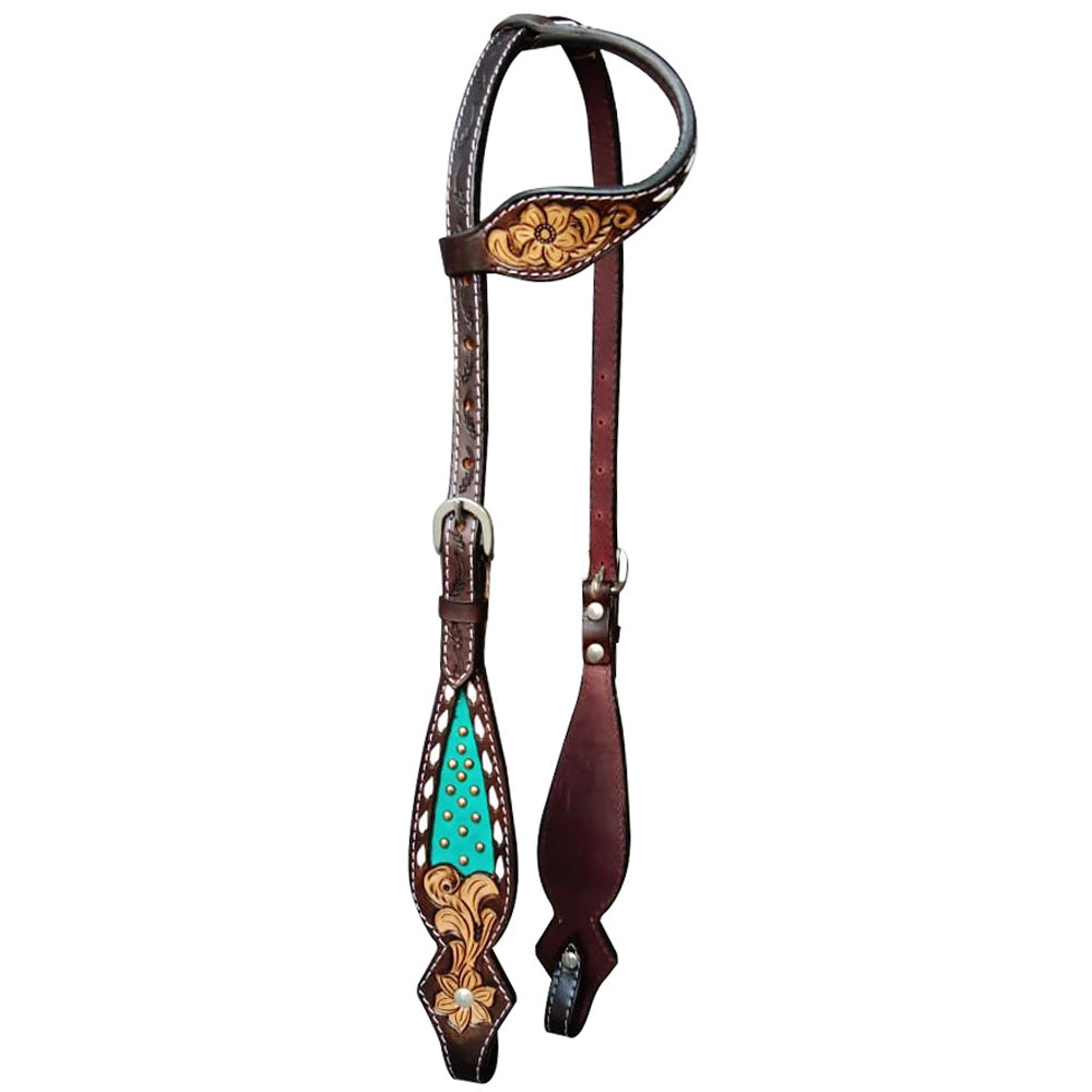 HILASON Western Horse Floral Headstall Breast Collar One American Leather Tack Set