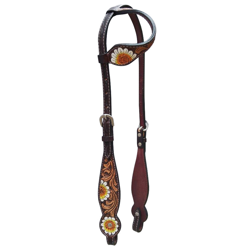 HILASON Western Horse Floral Headstall Breast Collar One Spur Strap Wither American Leather Tack Set