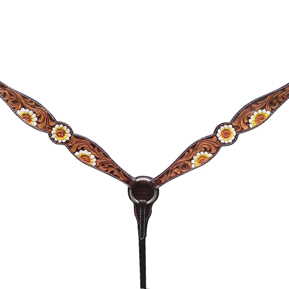 HILASON Western Horse Floral Headstall Breast Collar One Ear Headstall Wither Strap American Leather Tack Set