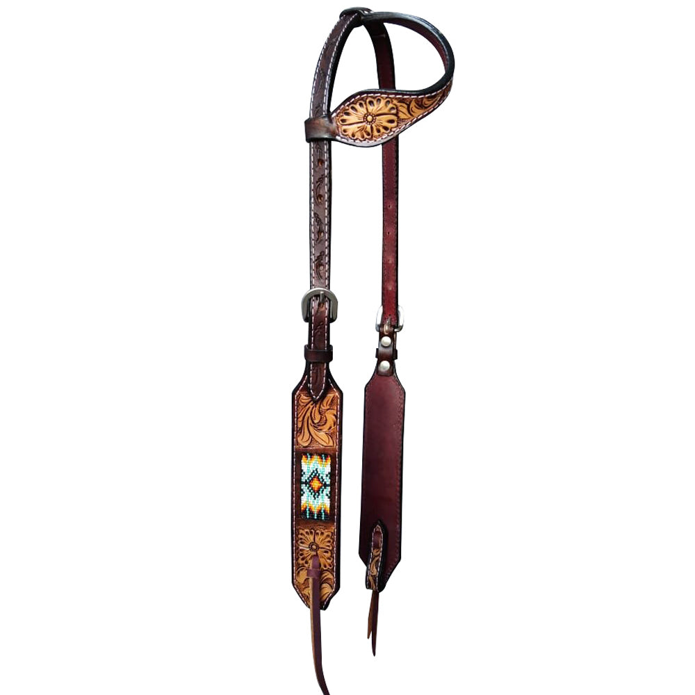 HILASON Western Horse Floral Headstall Breast Collar One Spur Strap Wither American Leather Tack Set