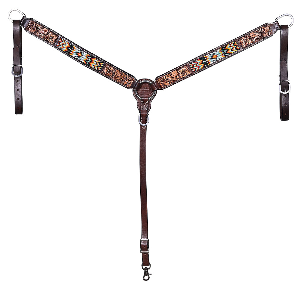 HILASON Western Horse Floral Headstall Breast Collar One Spur Strap Wither American Leather Tack Set