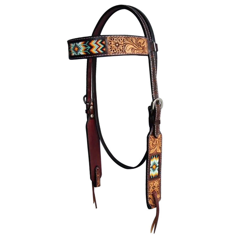 HILASON Western Horse Floral Headstall Breast Collar One Spur Strap Wither American Leather Tack Set