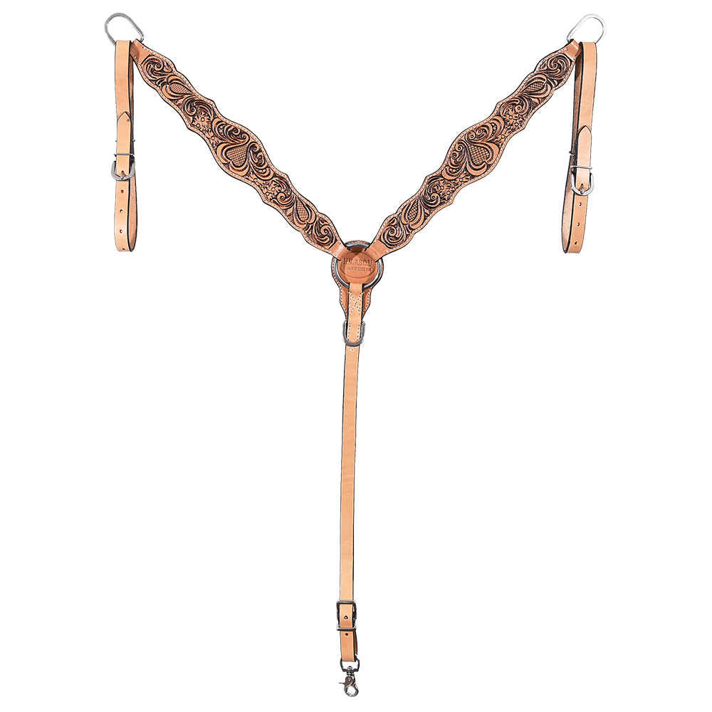 HILASON Western Horse Floral Headstall Breast Collar One Spur Strap Wither American Leather Tack Set