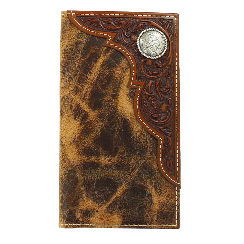Ariat Western Mens Wallet Rodeo Leather Concho Distressed Tan