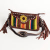 American Darling Women's Hand Tooled Floral Carved Leather Small Cross body Bag with Hand Woven Saddle Blanket and Fringes