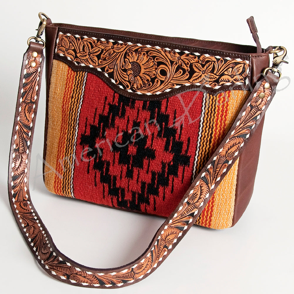 American Darling Large Crossbody Hand Tooled Saddle Blanket Genuine Leather Western Women Bag Handbag Purse | for Cute