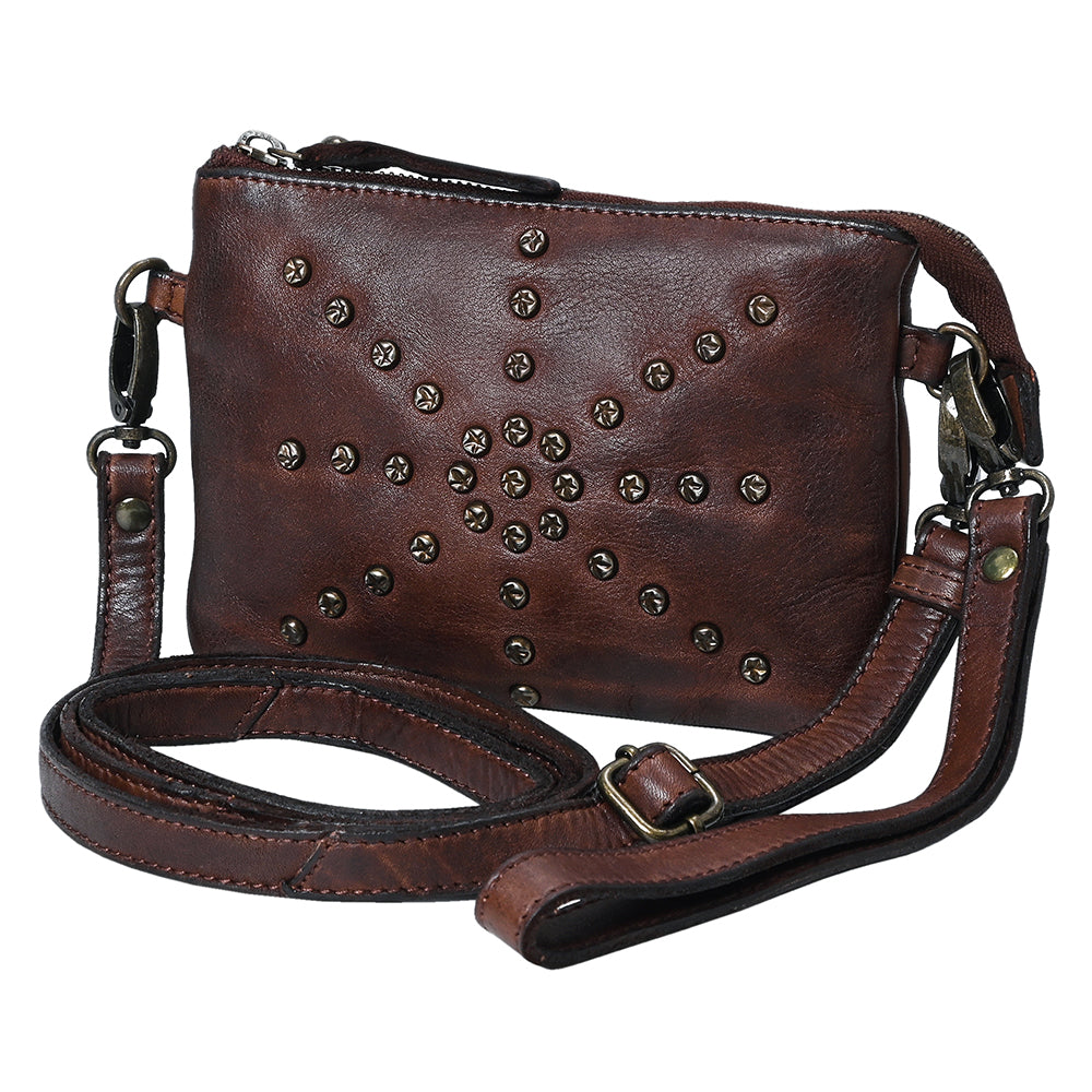 Spaghetti Western Swc196Brn Wallet Vintage Handmade Drum Dyed Genuine European Cowhide Leather Women Bag Western Handbag Purse