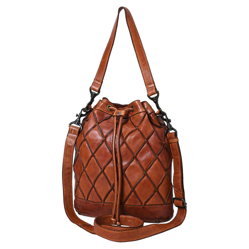 Spaghetti Western Swc177Cg Bucket Vintage Handmade Drum Dyed Genuine European Cowhide Leather Women Bag Western Handbag Purse