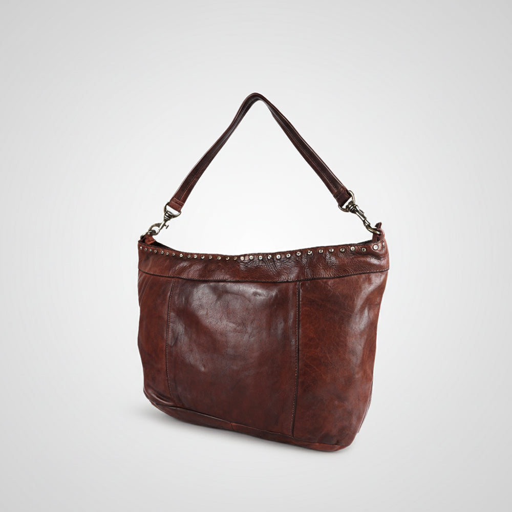 Spaghetti Western Swc183Brn Hobo Vintage Handmade Drum Dyed Genuine European Cowhide Leather Women Bag Western Handbag Purse