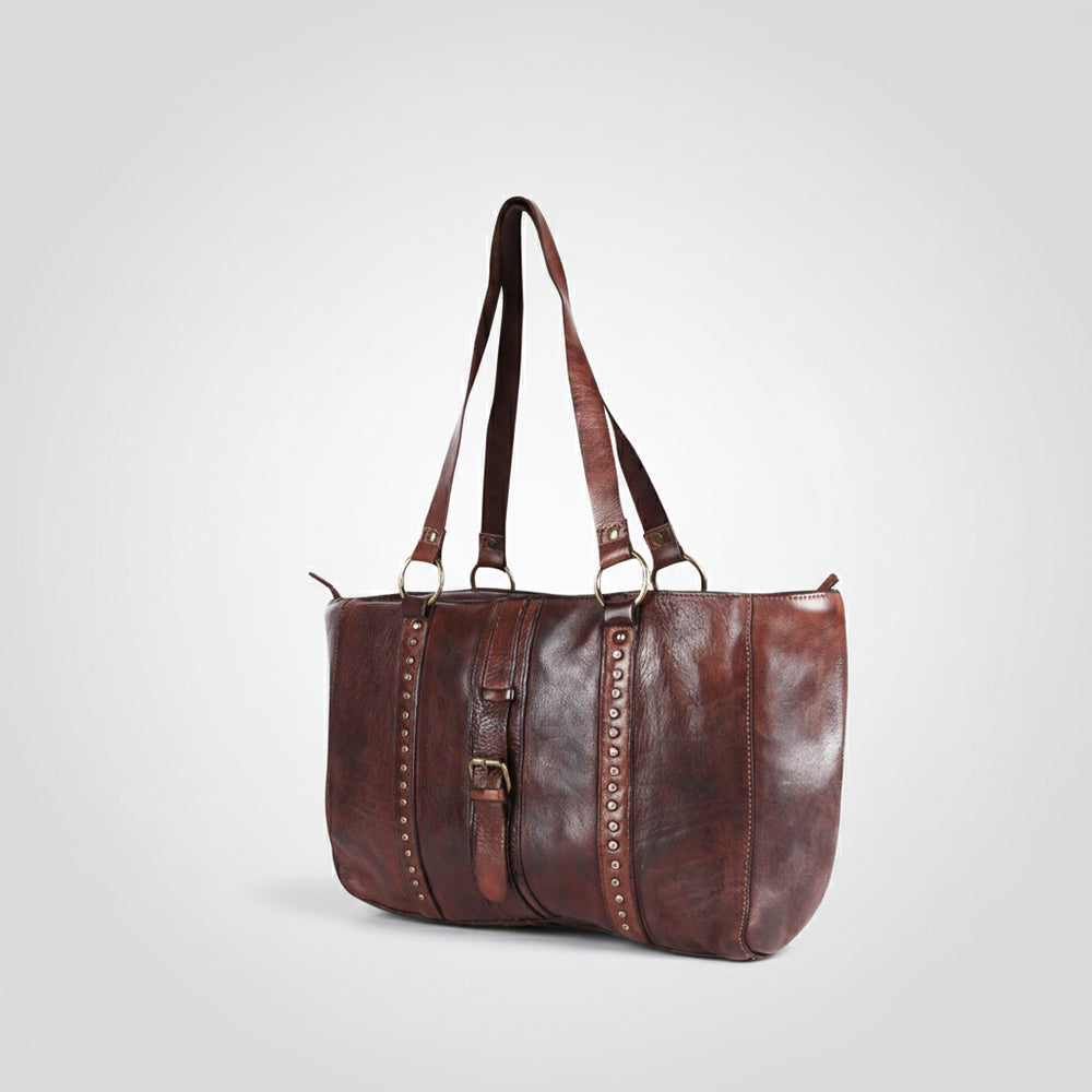 Spaghetti Western Swc186Brn Tote Vintage Handmade Drum Dyed Genuine European Cowhide Leather Women Bag Western Handbag Purse