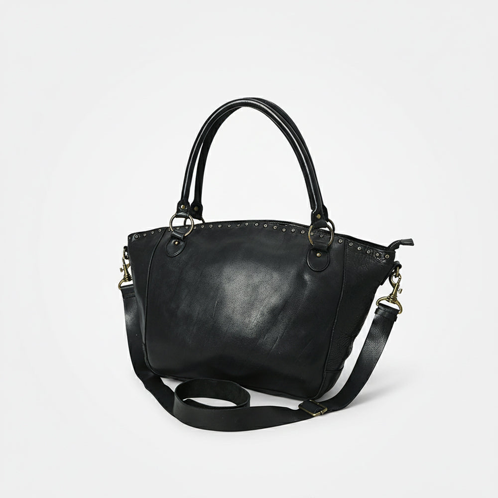 Spaghetti Western Swc188Blk Tote Vintage Handmade Drum Dyed Genuine European Cowhide Leather Women Bag Western Handbag Purse