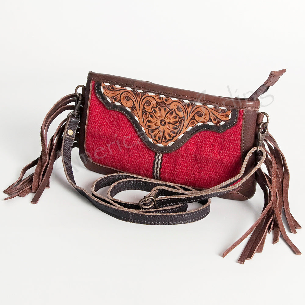 American Darling Clutch Hand Tooled Saddle Blanket Fabric Genuine Leather Western Women Bag Handbag Purse | Purses for Cute