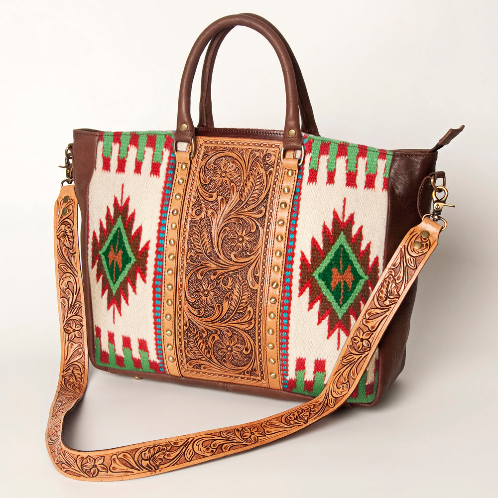 American Darling Tote Hand Tooled Saddle Blanket Genuine Leather Western Women Bag Handbag