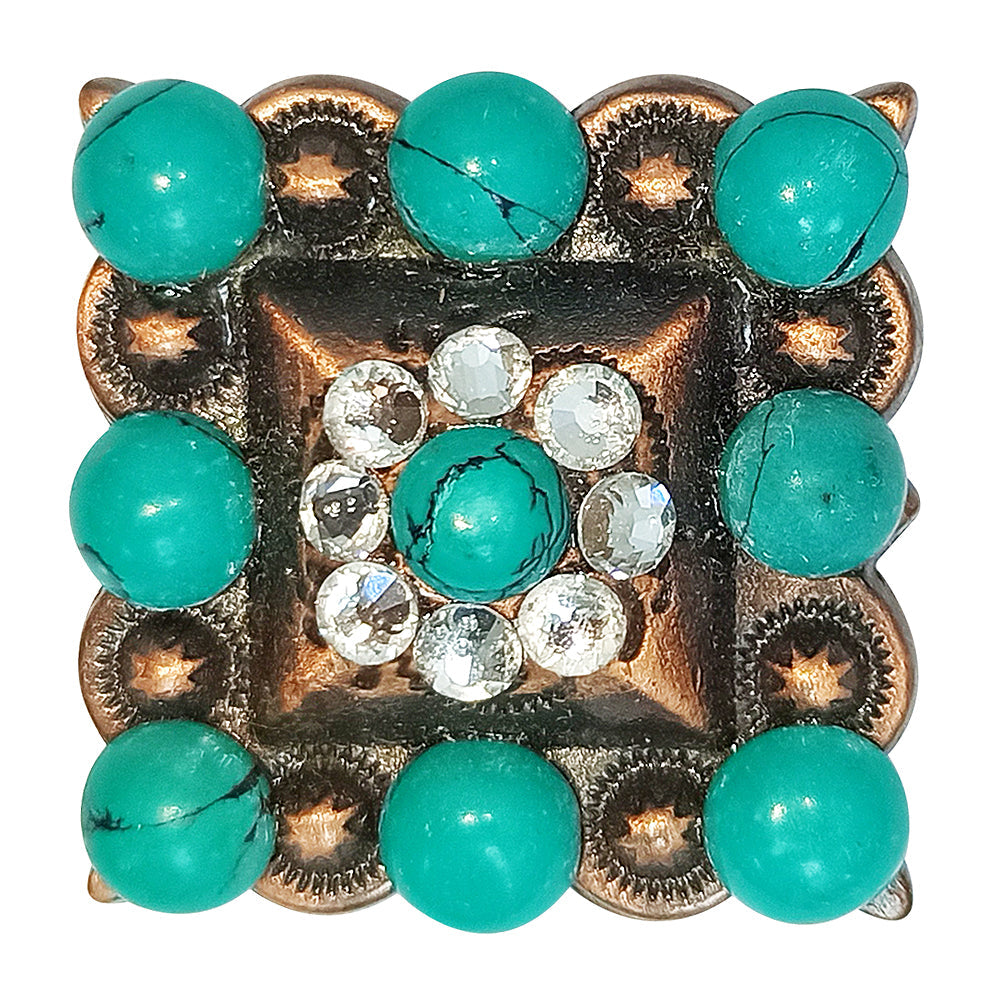 HILASON PC Western Screw Back Square Berry Concho Copper Cowgir Green White and Blaack Crystals Color | Slotted Conchos