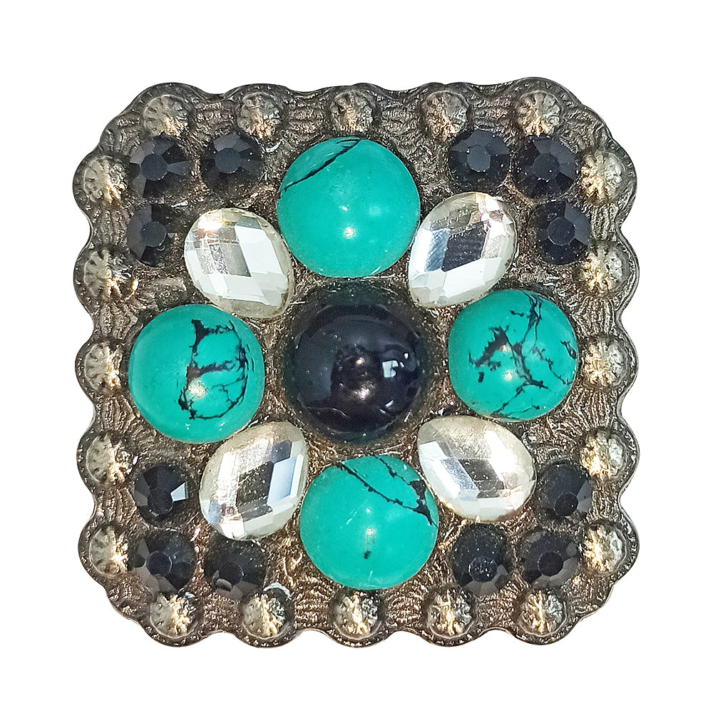 HILASON 2 Pc Western Screw Back Square Antique Finish Concho Cowgirl Green White and Blaack Crystals Color | Slotted Conchos