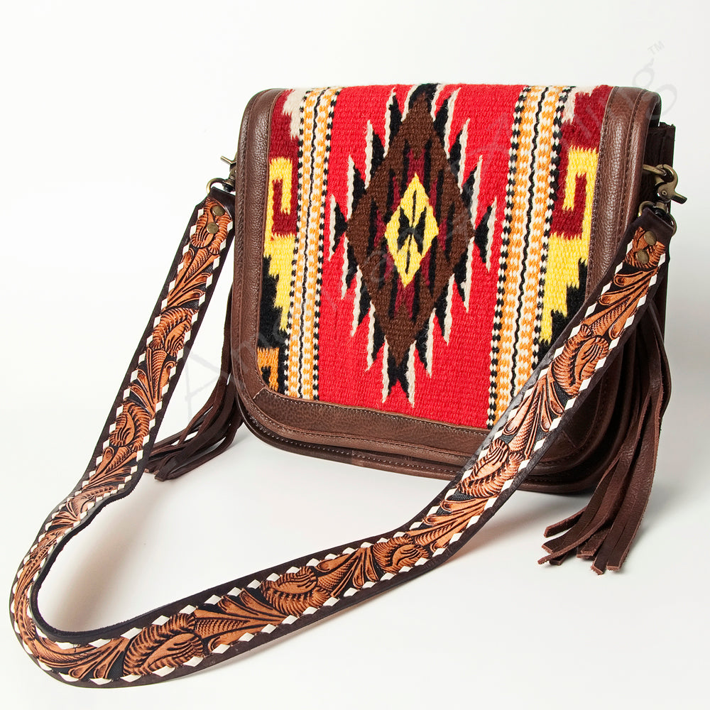 American Darling Cross Body Saddle Blanket Fabric Genuine Leather Western Women Bag Handbag Purse | Crossbody for Cute Travel