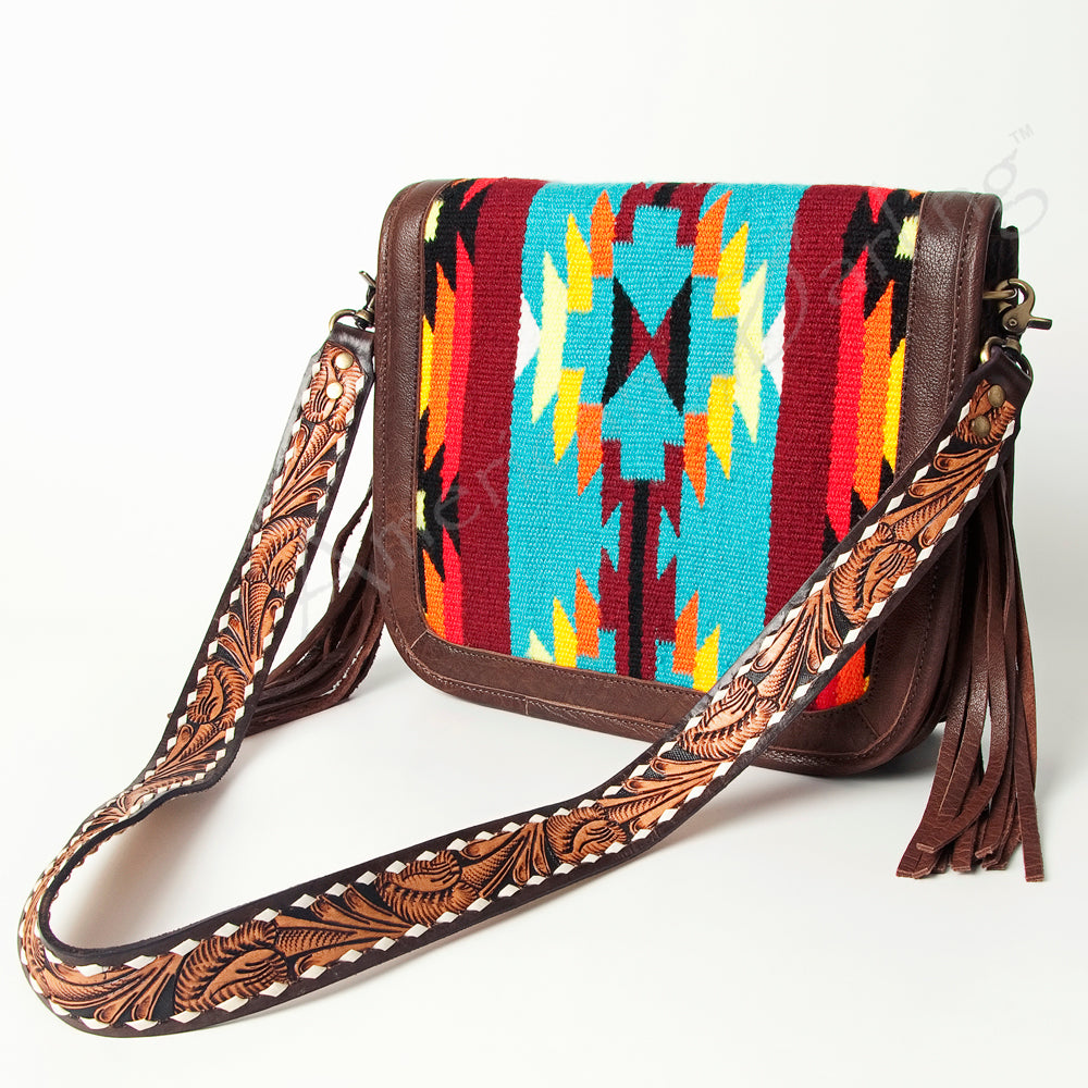 American Darling Cross Body Saddle Blanket Fabric Genuine Leather Western Women Bag Handbag Purse | Crossbody for Cute Travel