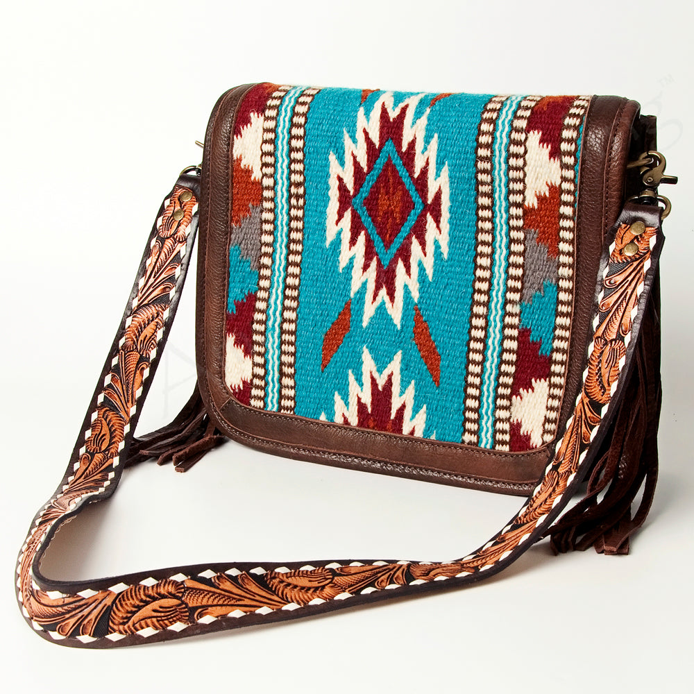American Darling Cross Body Saddle Blanket Fabric Genuine Leather Western Women Bag Handbag Purse | Crossbody for Cute Travel