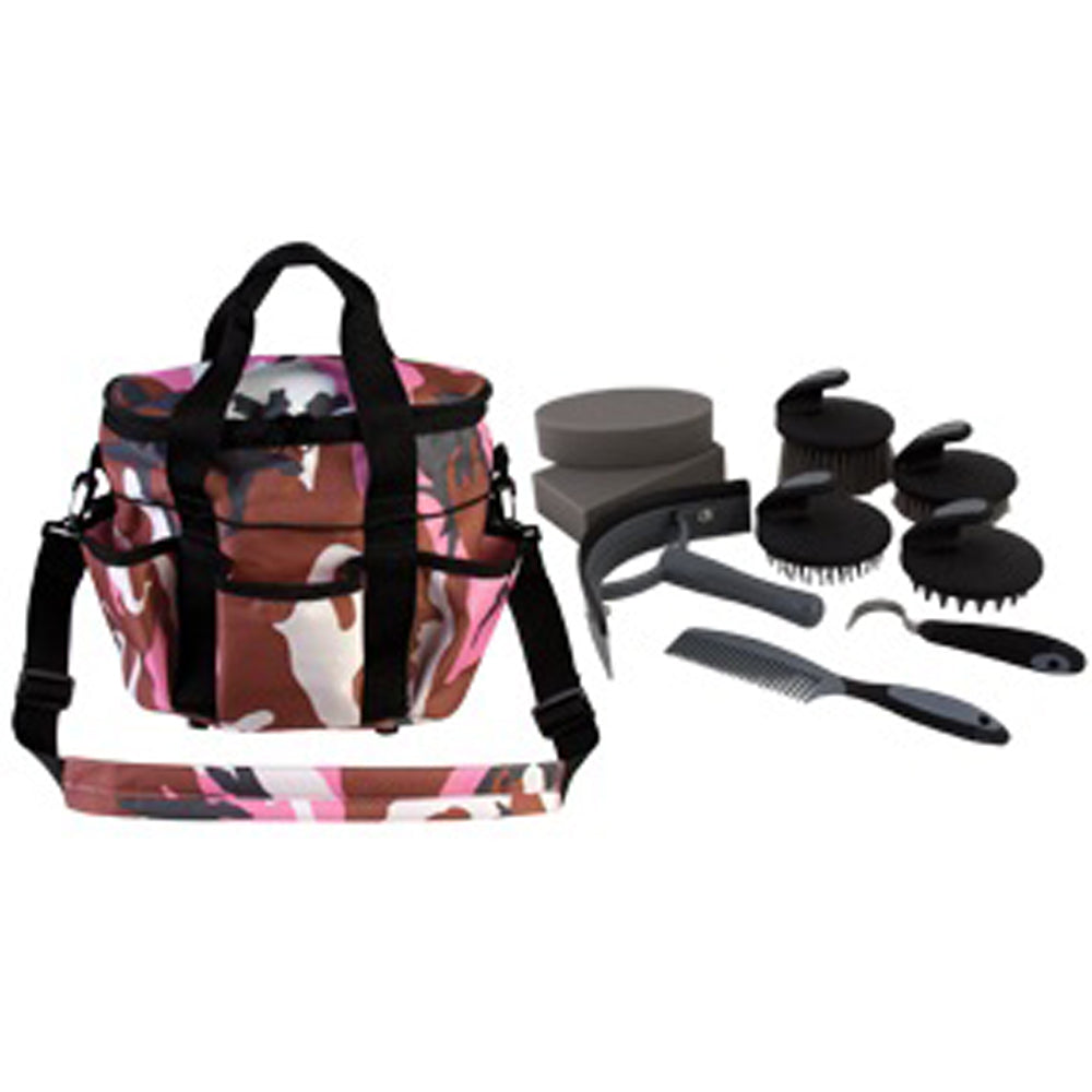 Hilason 10 Pc. Premium Grey Horse Grooming Kit Bag