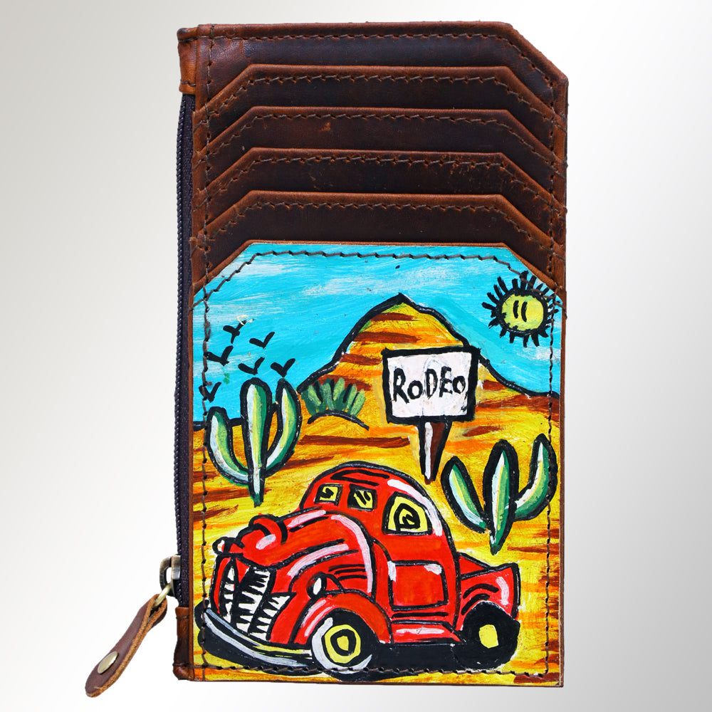 Ameran Darling Women's Card Holder Hnad Painted Full Grain Genuine Leather Handbag and Ladies Purse