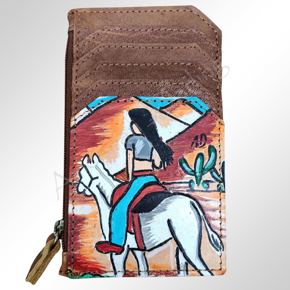 Ameran Darling Women's Card Holder Hnad Painted Full Grain Genuine Leather Handbag and Ladies Purse