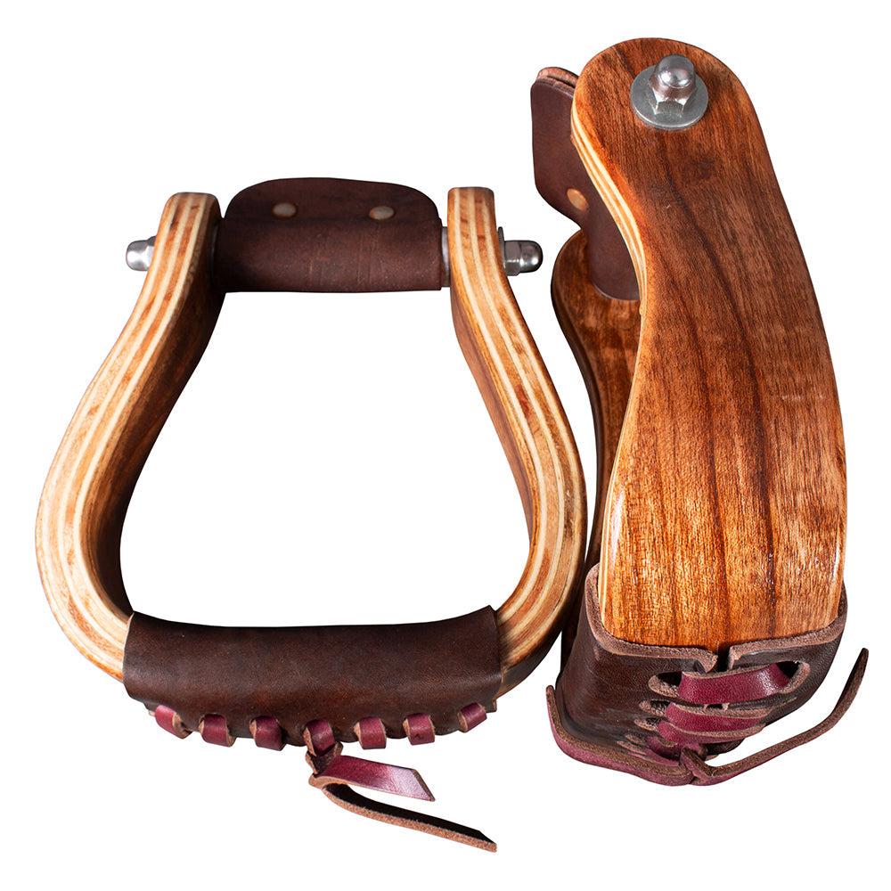 BAR H EQUINE Western Horse 5 In Height Width Curved Wooden Stirrups
