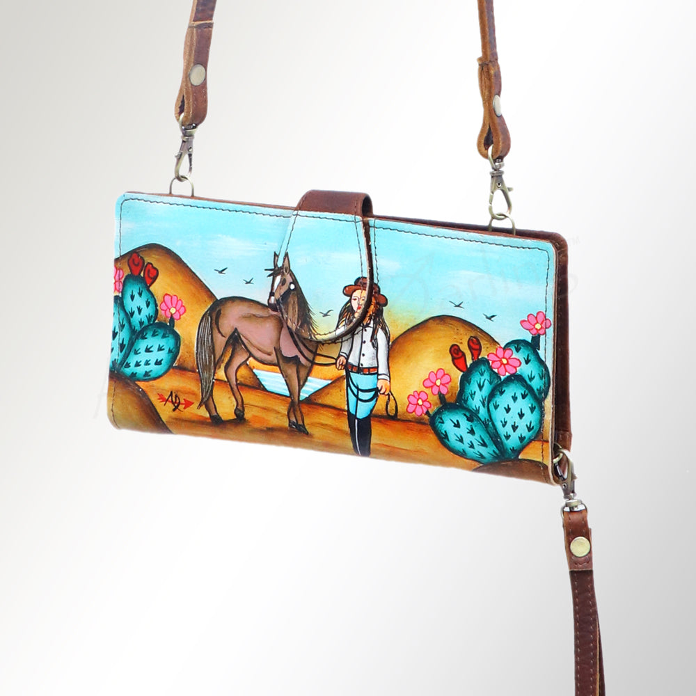 American Darling Wristlet, Genuine Leather, Western Vegetable Tanned Full Grain Leather Wallet Clutch with YKK Zipper
