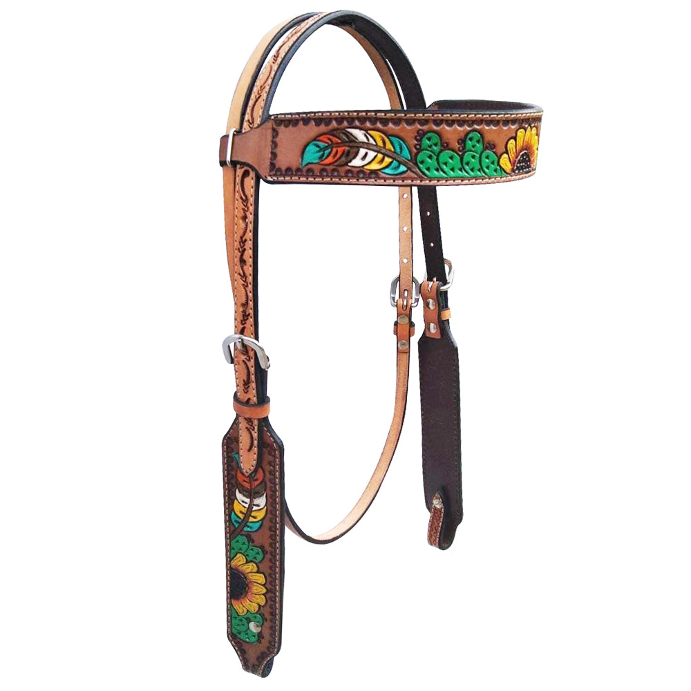 HILASON Western Horse Sunflower Cactus Headstall Breast Collar Spur Strap Wither American Leather Tack Set