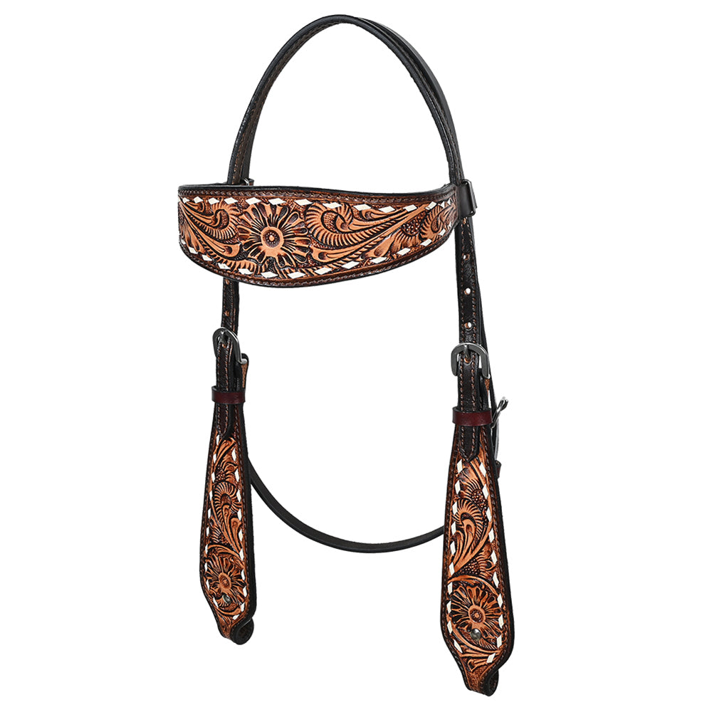 Hilason Western American Leather Horse Floral Headstall Breast Collar Tack Set