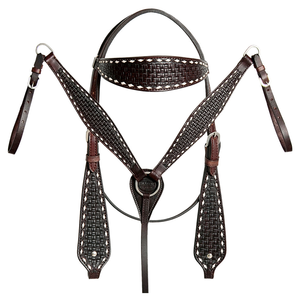 HILASON Western Horse Genuine Leather Headstall & Breast Collar With Side Buck Stitch Brown | for horses