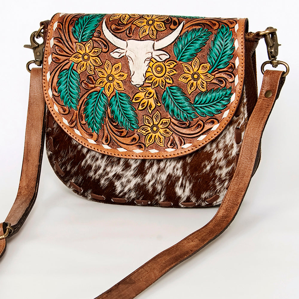 American Darling Messenger Hand Tooled Hair on Genuine Leather Western Women Bag Handbag Purse | Cute