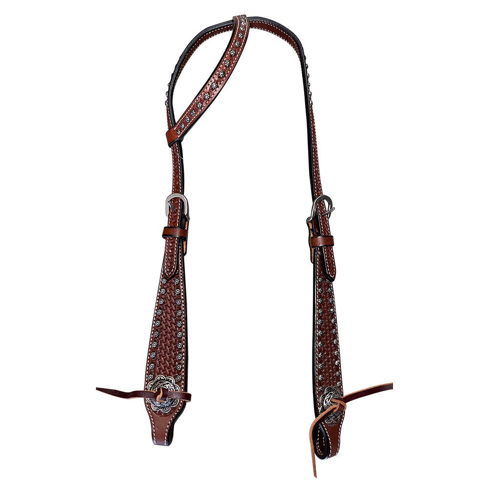 Bar H Equine Western Horse Genuine Leather Hand Tooled One Ear Headstall Dark Brown