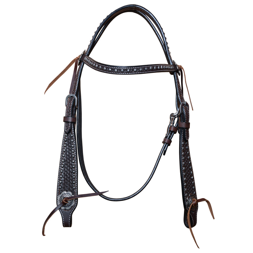 Bar H Equine Western Horse Genuine Leather Hand Tooled Headstall Dark Brown