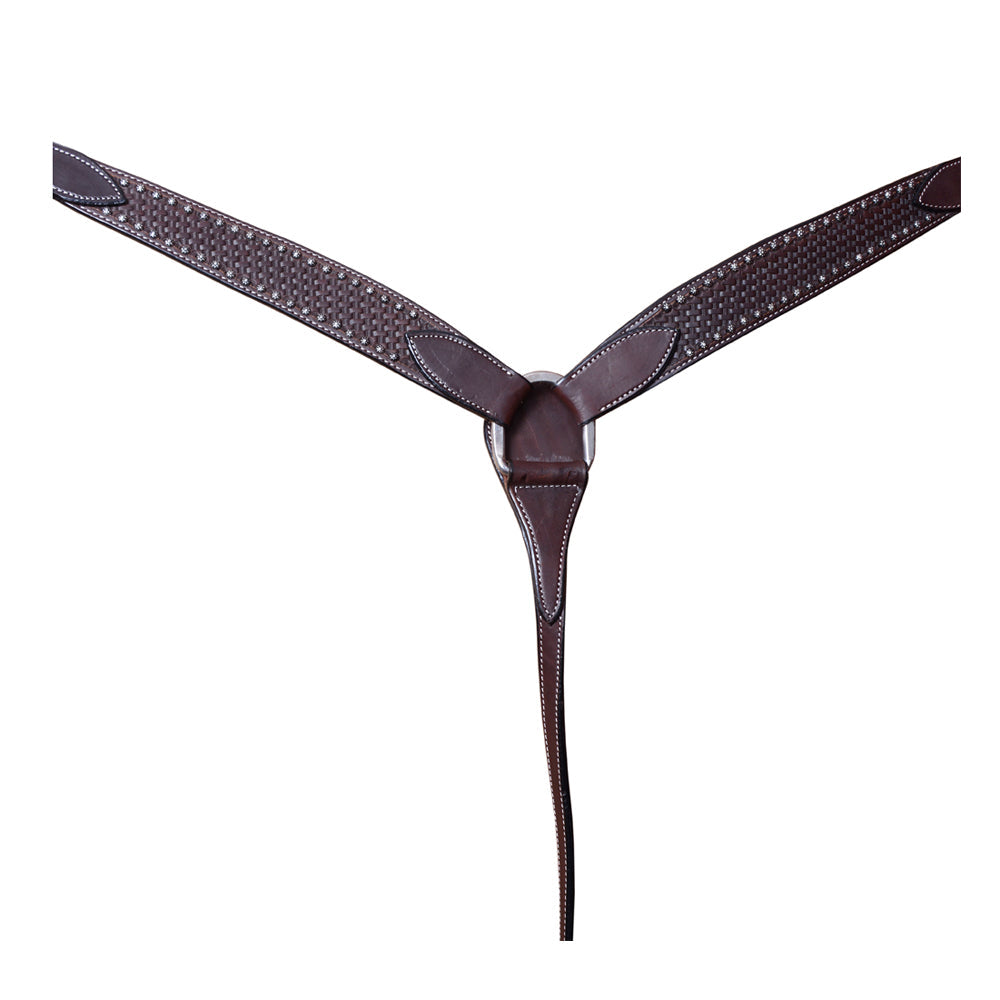 BAR H EQUINE Genuine Horse Hand Tooled Basketweave Leather Breast Collar Dark Brown