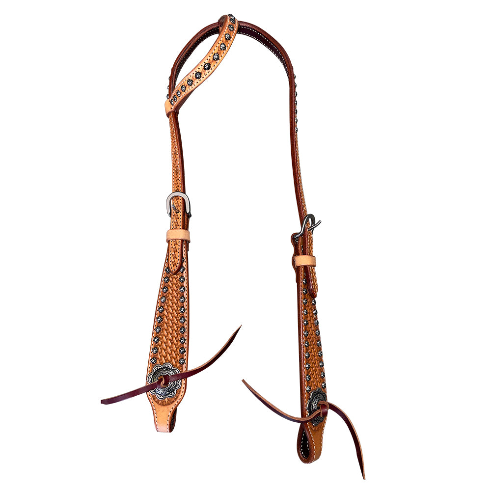 Bar H Equine Western Horse Genuine Leather Hand Tooled One Ear Headstall Dark Brown