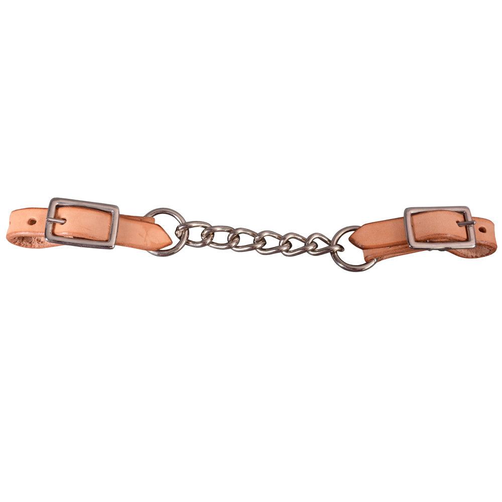 Bar H Equine Western Horse Stainless Steel Chain Genuine American Leather Curbs Strap